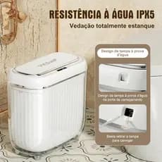 Lixeira Inteligente 14L Sensor Automático Recarregável Luxo Branco Yesop