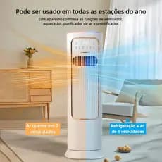 Climatizador de Ar 4 em 1 Quente e Frio 1800W Torre Ventilador Umidificador com Controle Remoto Silencioso 110V/220V