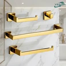 YESOP Kit Acessórios Banheiro Dourado 4 Peças Aço Inox 304 Luxo Porta Toalha Papel Gancho Quadrado