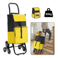 Carrinho De Feira Compras 6 Rodas Sobe Escada 80 Kg Dobrável Multiuso Portátil Reforçado Aço Resistente Espaçoso Yesop