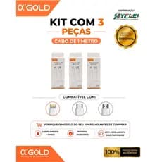 Kit 3 cabos carregador A'gold turbo 25W + dados - Tipo-C - Iphone - Micro v8 - Atacado - Original