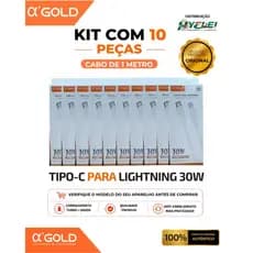 kit 10 cabos carregador A'gold Iphone para Tipo c - dados + turbo 30W - CB142 - Original - premium