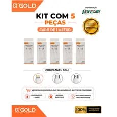 Kit 5 cabos carregador A'gold turbo 25W + dados - Tipo-C - Iphone - Micro V8 - Atacado - Original
