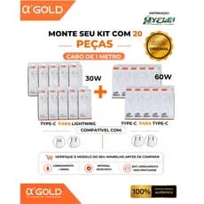 Monte seu kit 10 cabos carregador Iphone/Tipo-C 30W + 10 cabos Tipo-C/Tipo-C 60W Turbo - Original