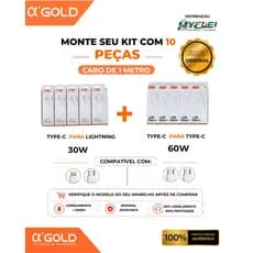 Monte seu kit 5 cabos carregador Iphone/Tipo-C 30W + 5 cabos Tipo-C/Tipo-C 60W - Turbo - Original