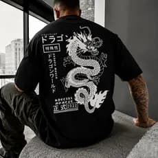 Camiseta Plus Size Streetwear P ao G5 Dragon Oriental Camisa Masculina 100% Algodão 30.1
