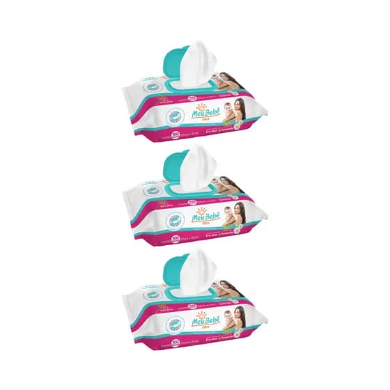 KIT TOALHA UMEDECIDA MEU BEBÊ ULTRA 300 FOLHAS (3undX100fls)