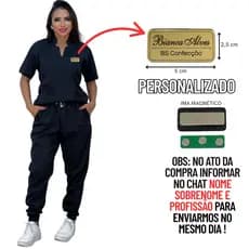 Pijama Oxford Cirúrgico Scrub Feminino Com CRACHÁ Personalizado Scrub Hospitalar Gola Padre Jogger de Clínicas Oxford
