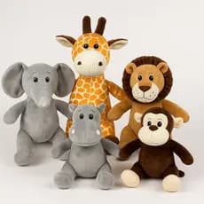 Kit Pelúcia Safari 5 ou 10 Unidades – Elefante, Girafa, Leão, Macaco e Hipopótamo | Tamanho P M ou G | Pelúcia Macia Beb