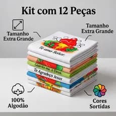 Pano De Prato 45x75 Estampado e colorido Bainha Kit Com 12 Peças