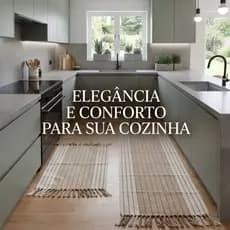 Kit Tapete Cozinha 3 Peças Lavável Passadeira + 2 Tapetes Algodão Decoração Moderna