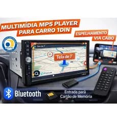 Central Multimidia MP5 TELA 7 " 1Din para carro Espelhamento via cabo com Bluetooth, Universal