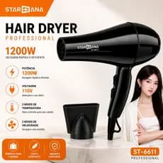Secador de cabelo Profissional 1200W 110v Compacto com bico direcionador Ar quente e frio