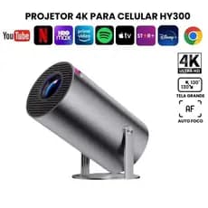 Projetor 4K HD 150 Polegadas Celular, Tv B0x, Xbox, PS, Pc, Wifi e Bluetooth HY300 110/220
