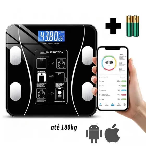 Balança Bioimpedancia Digital Bluetooth Corporal até 180kg Resultado Pelo Celular + Pilhas