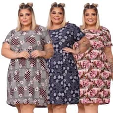 Kit 3 Vestidos Liganete Soltinho Igreja Sair Confortável Casual Elegante
