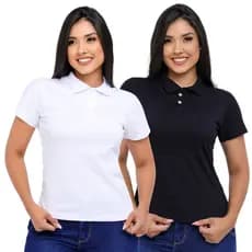Kit 2 Camiseta Basica Gola Polo Feminino Uniforme Baby Look