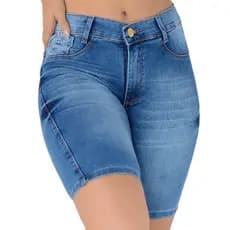 Bermuda Jeans Feminina Cintura Alta Ciclista Moderno De Luxo