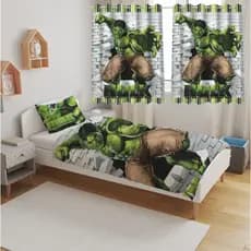 Jogo de Lençol Solteiro Hulk ou Cortina Decoração para Quarto Infantil