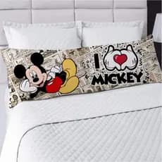 Fronha para Travesseiro de Corpo 125cm x 045cm com Estampa Minnie e Mickey Fofo, Macio e Divertido