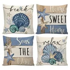 Kit 04 Capas de Almofadas Marítimo 0,45cm x 0,45cm Decoração Praia, Mar e Verão