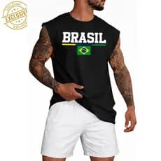 Camiseta Regata Estampada Brasil Linha Bandeira Streetwear Masculina Academia Treino Casual 2026