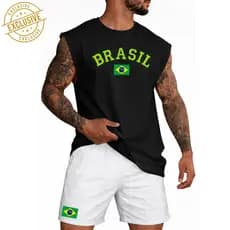Camiseta Regata Masculina Premium Estampada Brasil Bandeira Copa Do Mundo 2026 100% Algodão