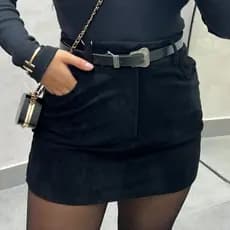 Saia Suede Feminina Reta com Bolsos Cintura Alta –  Tendencia 2026 Inverno promoção  Cotelê