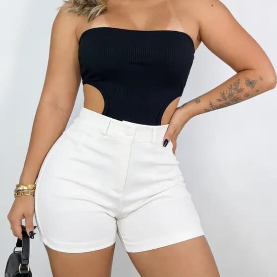 Short Neoprene Feminino  Alfaiataria Com Botão Zíper Frontal Cintura Alta Social  Tendência  verão 2026