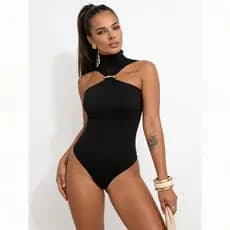 Body bori  feminina frente única gola alta manga nula fivela orgânica elegante verão lançamento 2025 bory