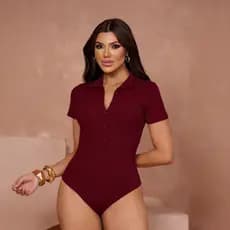 Body Manga Curta Feminino Gola Polo Com Botões Canelado Moda Blogueira Blusa Tendência 2026