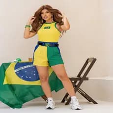 Short Brasil Feminino Inspiração -Copa do Mundo- Alfaiataria com Cinto - Cintura Alta Promoção 2026
