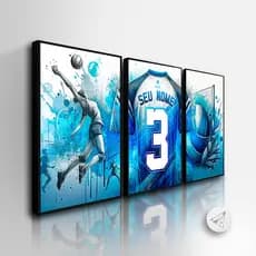 Kit 3 Quadros Vôlei Personalizado com Nome – Camisa Atleta e Bola | Quarto ou Sala