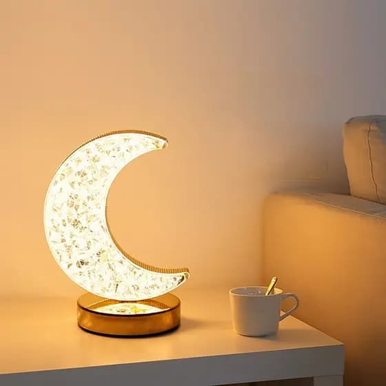 Luminária Decorativa Lua e Estrela para Quarto, Abajur de Mesa Criativo luz Noturna USB Recarregável