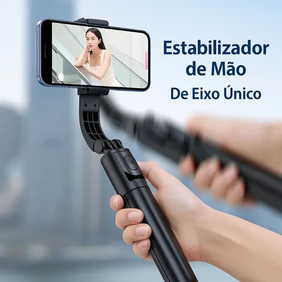 Estabilizador de Mão Para Smartphone 3 em 1 Tripé Selfie Controle Remoto Bluetooth Antivibração