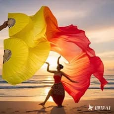 Leque de Dança com Leque de Madeira de 1,8 metros, Dança com Véu de Igreja, Leque de Mão Gradiente de 3 Cores, Dança