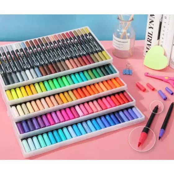 Kit Canetas Brush Ponta Pincel Lettering Duas Pontas 12/24/48 cores