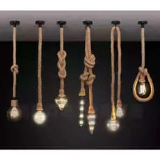 Pendente Corda 90cm Retro Vintage Rústico Sisal E27 Para Decoração Com Detalhes Pérola Preta