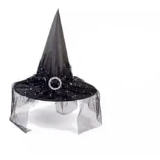 Chapéu De Bruxa Com Renda Halloween Festa Fantasia / Preto