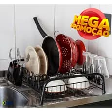 Escorredor De Louça All Black 12 Pratos  Porta 6 Copos & Porta Talher Embutido