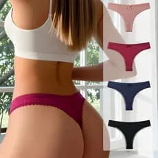 Kit com 4 Calcinhas Femininas Algodão Canelado Conforto Diário