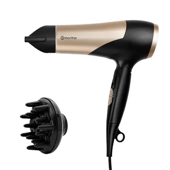 Morina Dobrável e portátil Secador de Cabelos 1800 watts Gold Tourmaline com coletor de vento e difusor 127V