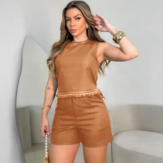 Conjunto feminina alfaiataria blusinha com short regata 65168