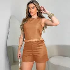 Conjunto feminina alfaiataria blusinha com short regata 65168