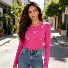Blusa Em Modal com Apliques ZY22-7