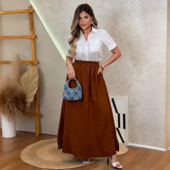 Saia Longa Feminina Alfaiataria Moda Evangélica Casual Básica (Tamanho Único)009999