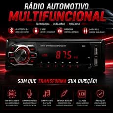 Som Automotivo Rádio Carro Pendrive 2 USB Bluetooth Cartão SD RCA Aceita Controle Longa Distância