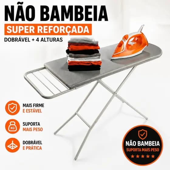 Tábua de Passar Roupa Reforçada Dobrável 4 Alturas Portátil Estável Suporta Peso Com Forro Térmico