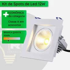 Kit 1 ou 2 Spots Luminária COB1 Direcionável 12W 3000K Branco Quente Bivolt Embutir Quadrado