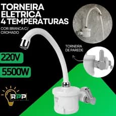 Torneira Cozinha Eletrica Branco Cromado 220v 4t Enerbras 5500w
